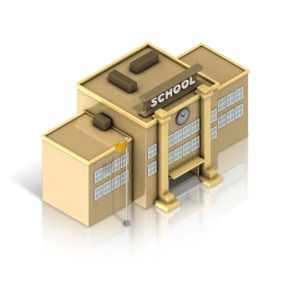 An image of a school from an isometric view.