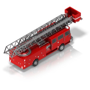 This clip art image shows a firetruck facing backward at an isometric angle of view.