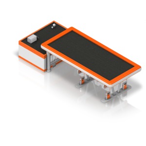 This clip art image shows a gas station building at an isomeric view.