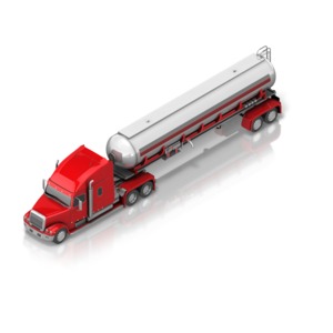 This clip art image shows the front angle of a fuel semi truck at a isometric view.