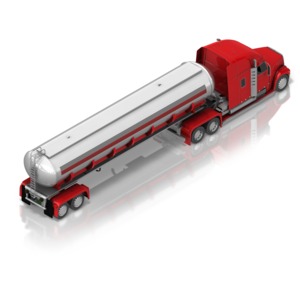 This clip art image shows the back angle of a fuel semi truck at a isometric view.