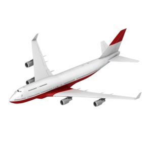 This clip art image shows a front facing airplane in flight at an isometric view.