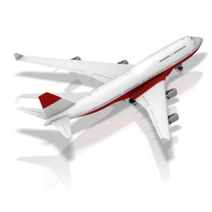 This clip art image shows a back facing airplane on the ground at an isometric view.