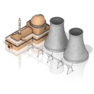 A nuclear power facility with two silos.