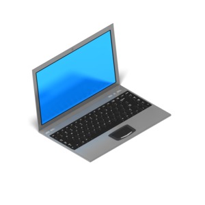An isometric view of a laptop computer.