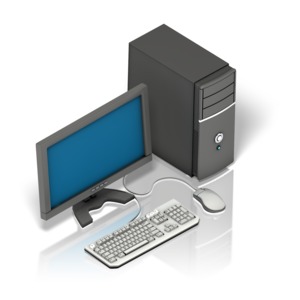 A isometric view of a computer desktop workstation.