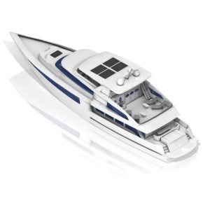 A back angle of a luxury yacht.