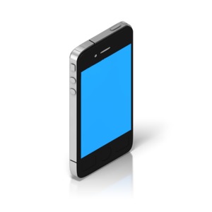 An isometric view of a smart mobile phone device.