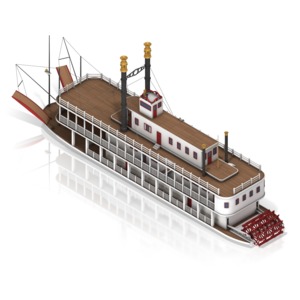 Back view of an old-fashion paddle steamer.