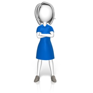 An image of a woman in a dress standing in a power stance with arms folded.