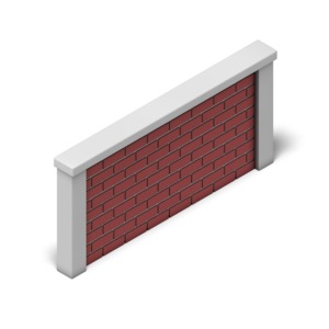 An isometric view of a brick wall. Place side by side to form a barrier or obstacle to overcome.
