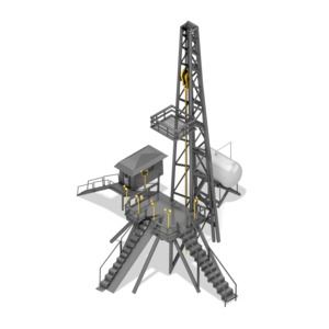 The tower and platform of a common oil derrick.