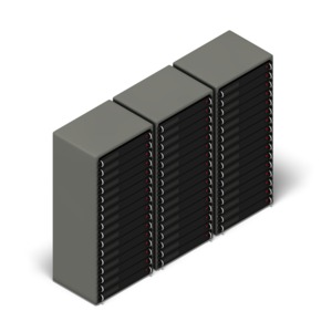 An isometric view of a wall of servers in a data center.