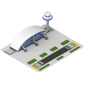 This clip art image shows an airport at an isometric view.