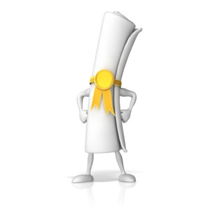 This clip art shows a diploma figure standing strong and proud.