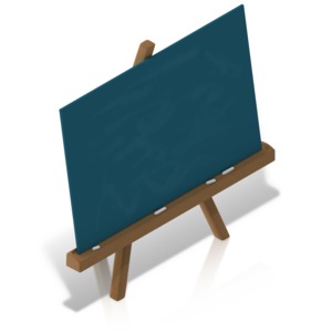 An image of an isometric view of a classic wooden chalkboard.