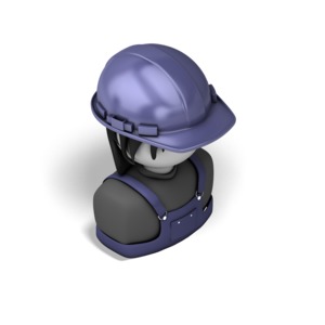 An isometric view of a 3D icon of a female construction worker.