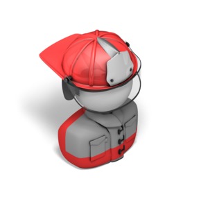A isometric icon bust of a 3d fireperson figure.