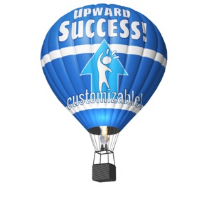 This custom design clip art shows a hot air balloon flying.  You can customize the balloon with your own text and images.