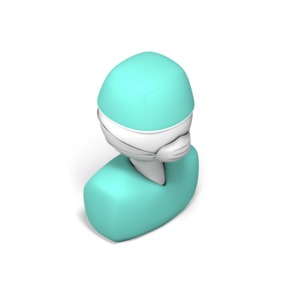 A 3D isometric view of and icon bust of a surgeon with scrubs and mask.