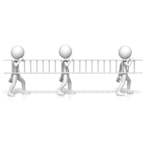 An image of a three figures carrying a ladder.