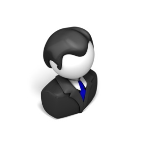 A 3d isometric view of an icon bust of a businessman in a suit.