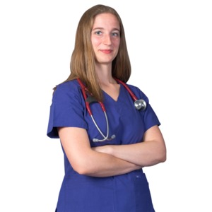 An image of a female nurse or doctor with stethoscope.
