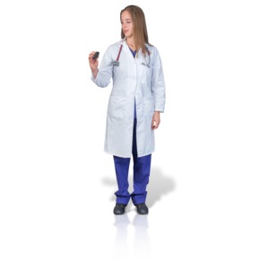 Female doctor or nurse looking at their pager.