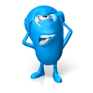 An image of a small blue fictional character that is displaying frustration.
