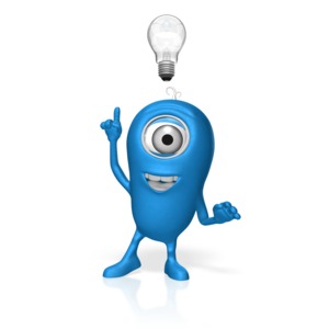 A 3D character has an idea with a light bulb over its head.