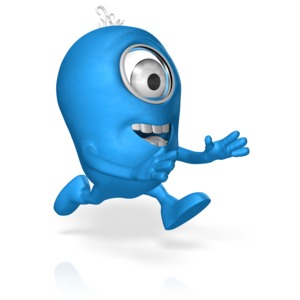 A 3D character reaches ahead as he runs smiling.