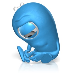 A 3D character sits on the ground looking down, sad and depressed.