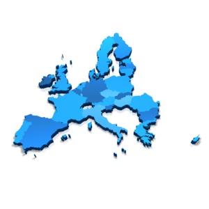 This clip art shows a 3d perspective view of the European Union.