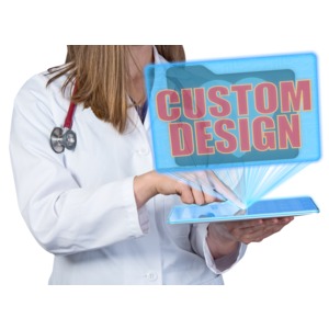 A doctor or nurse presses on a tablet to project a hologram of your custom design.