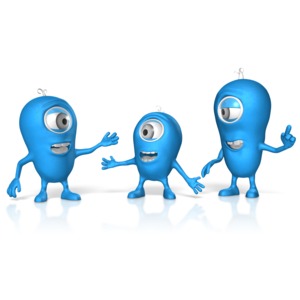 This clip art image shows a group of three characters in conversation.