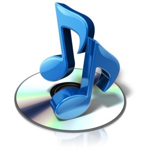 An image of two music notes on top of a compact disc.