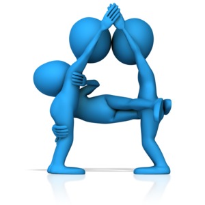 This clip art image shows two figures working together to form the letter A.    