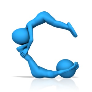 This clip art image shows two figures working together to form the letter C.