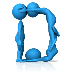This clip art image shows three figures working together to form the letter D.