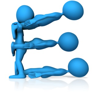 This clip art image shows three figures working together to form the letter E.