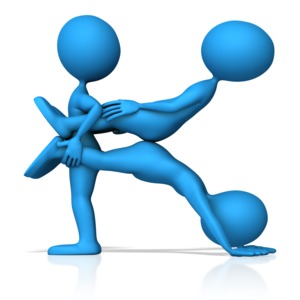 This clip art image shows three figures working together to form the letter K.