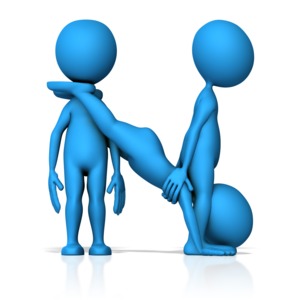 This clip art image shows three figures working together to form the letter N.
