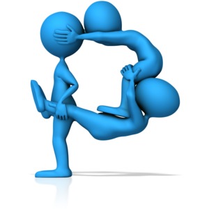This clip art image shows three figures working together to form the letter P.