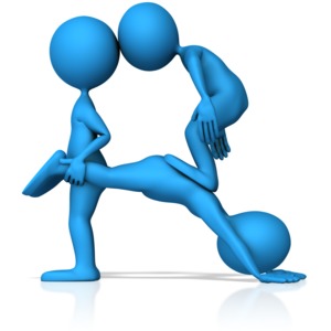 This clip art image shows three figures working together to form the letter R.