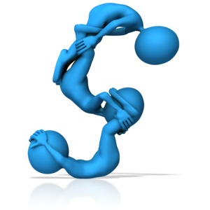 This clip art image shows three figures working together to form the letter S.