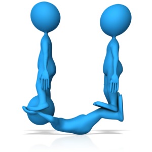  This clip art image shows three figures working together to form the letter U.