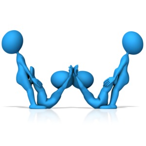 This clip art image shows four figures working together to form the letter W.