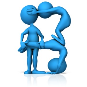 This clip art image shows three figures working together to form the letter B.