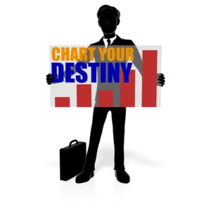 A silhouetted businessman holds a sign that you can customize.