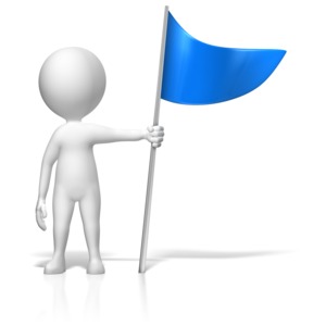 This clip art image shows a figure marking a location with a flag it&#039;s holding.